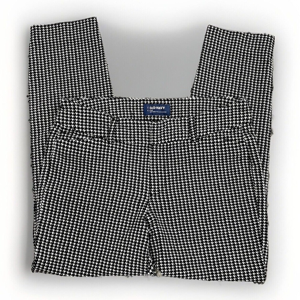 Old Navy Dress Pants Women's Black/White Check Pixie Mid Rise Ankle Stretch